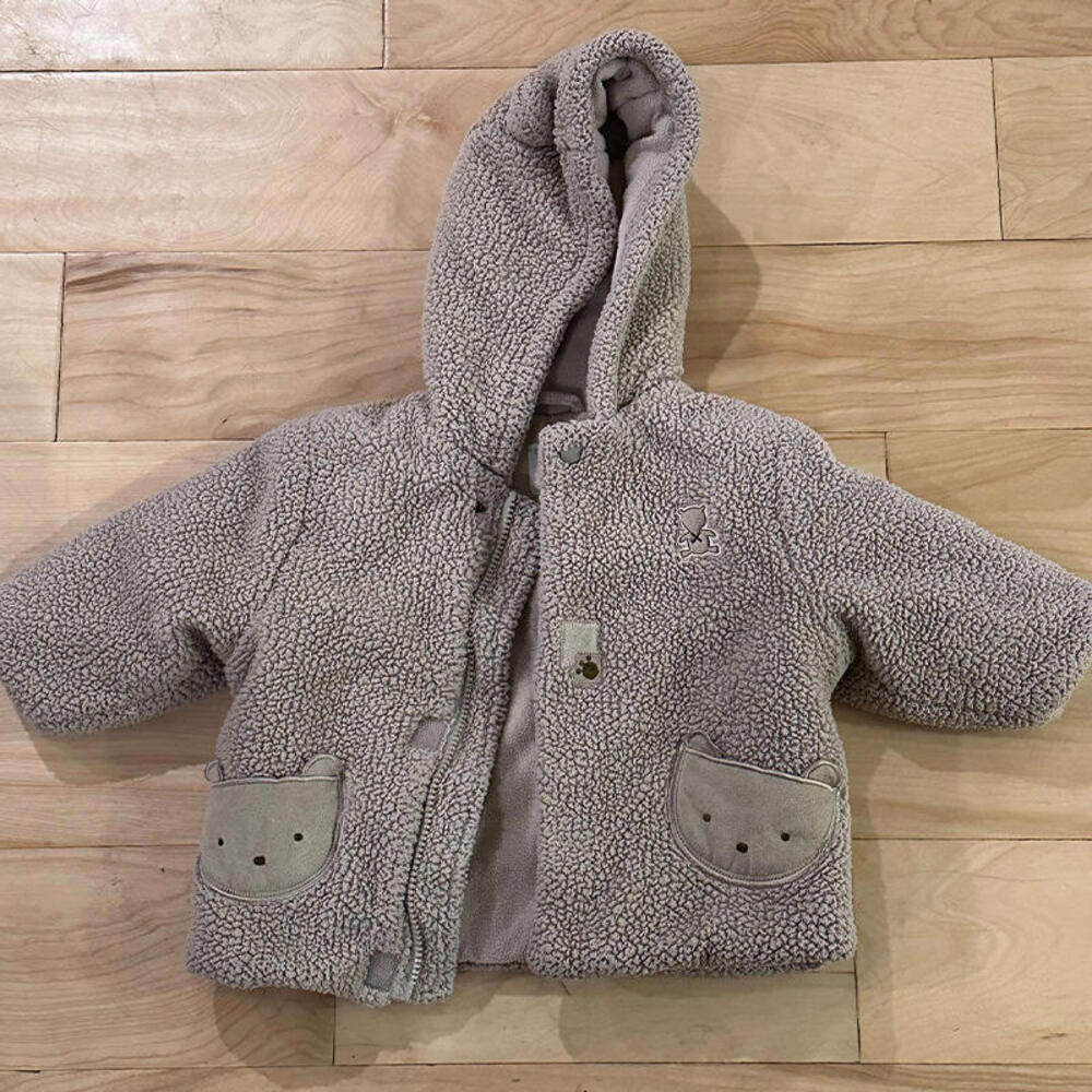 Carter's Brown Fuzzy Teddy Bear Hooded Jacket, 6-9 Months